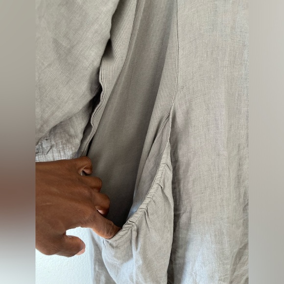 Sold Terzo Millennio Short Sleeve Linen Midi Lagenlook Midi Dress Gray - XL - Picture 6 of 12